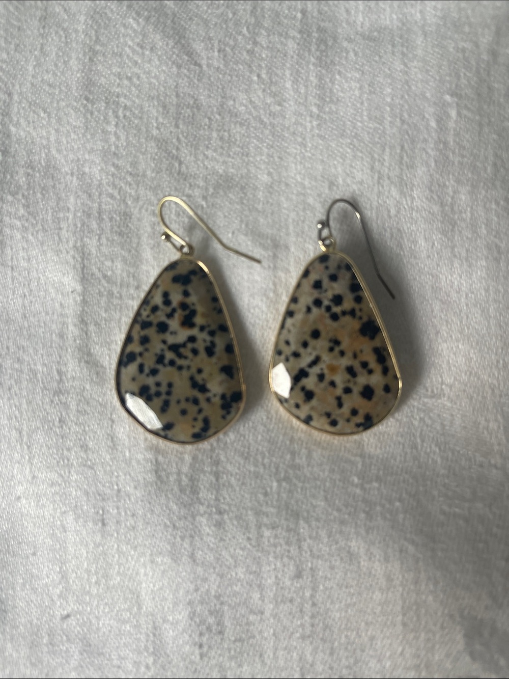Gold Dalmation Jasper Teardrop Earrings - Women Jewelry